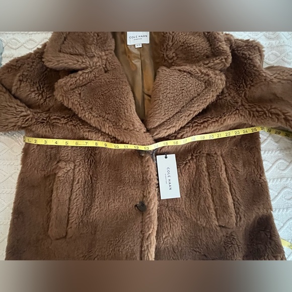 Cole Haan Signature Designer Brown Faux Fur Wool Blend Coat Size XL - Picture 3 of 16